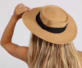 Chapeau de canotier en paille beige Feel The Breeze
